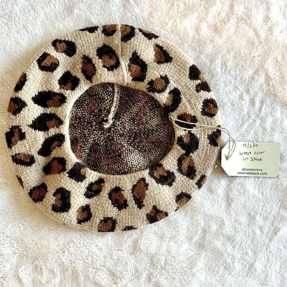 NWT Hat Attack New York Leopard Cheetah Print Beret - One Size
